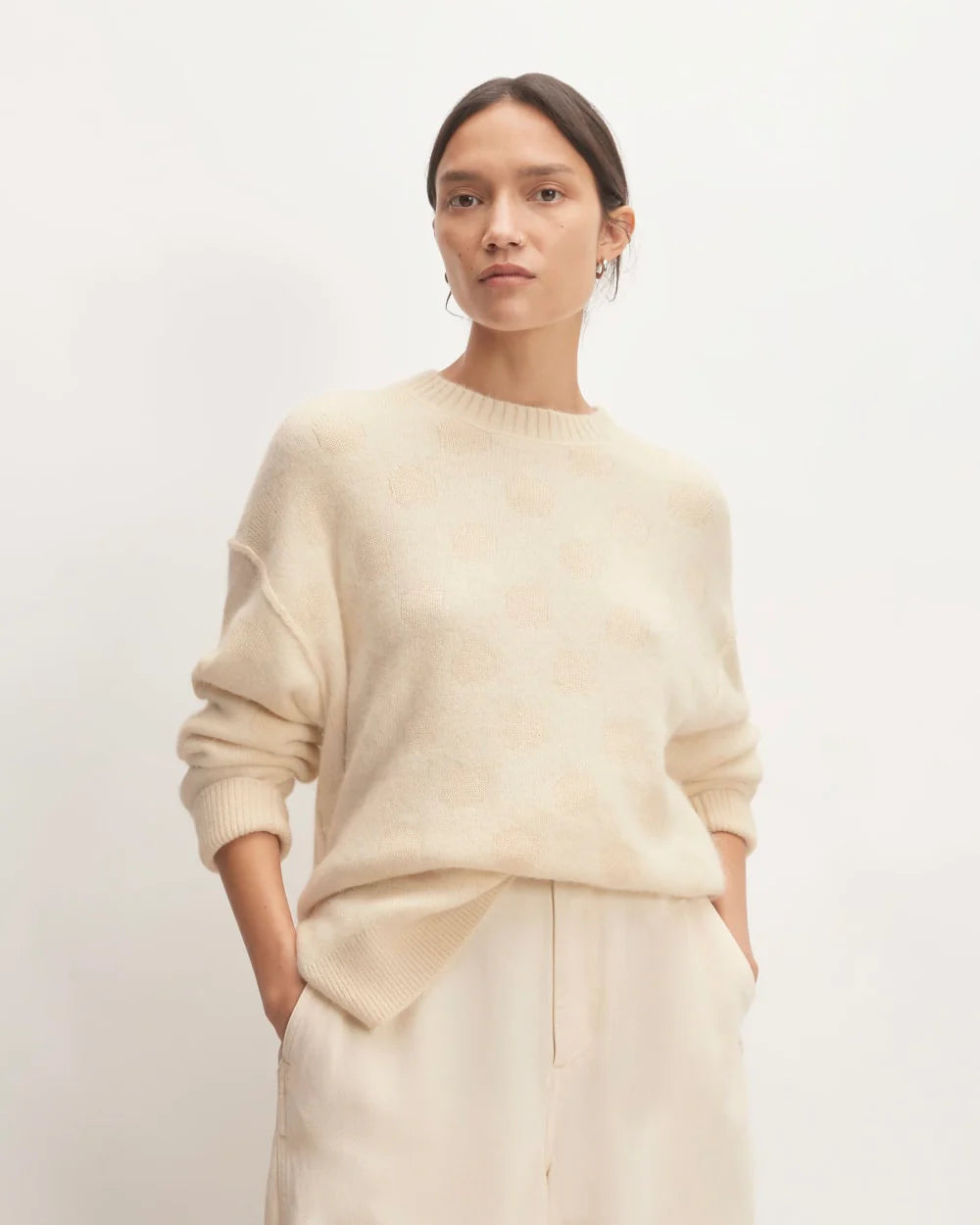 The Alpaca Polka Dot Oversized Crew | Snow / Canvas Polka Dot