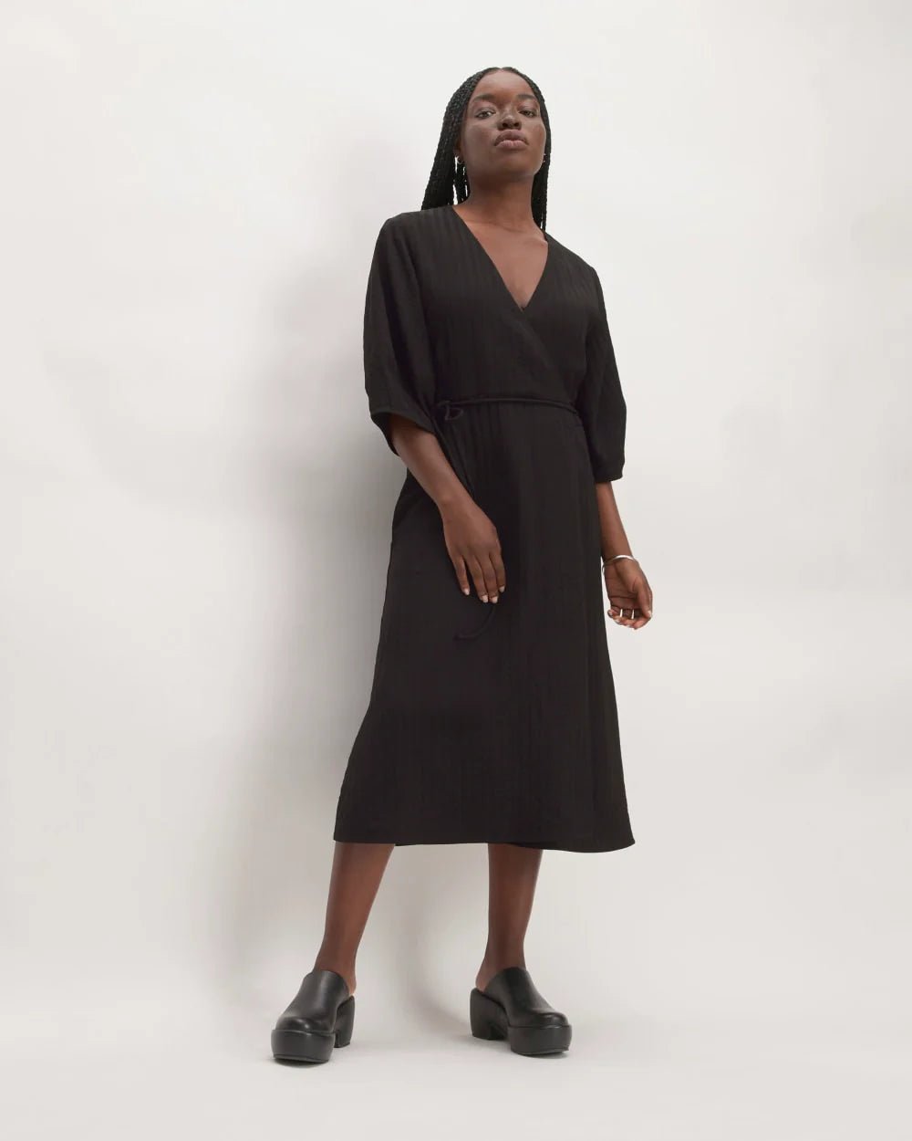 The City Stripe Wrap Dress | Black