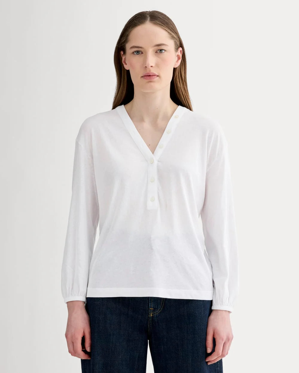 The Air V-Neck Henley | White