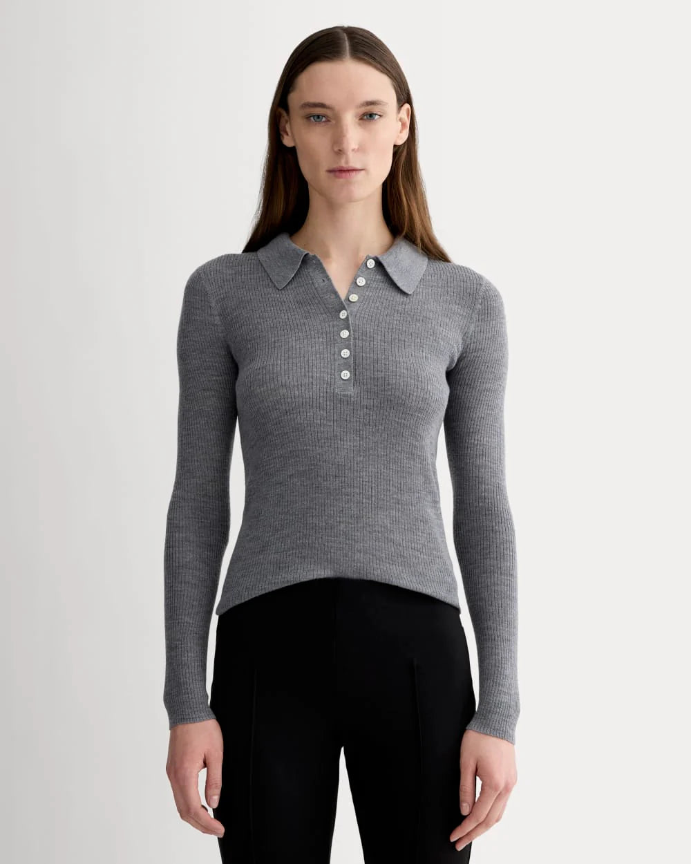 The Polo in Ultrasoft Merino | Heather Mid Grey