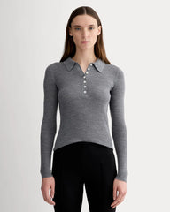 The Polo in Ultrasoft Merino | Heather Mid Grey