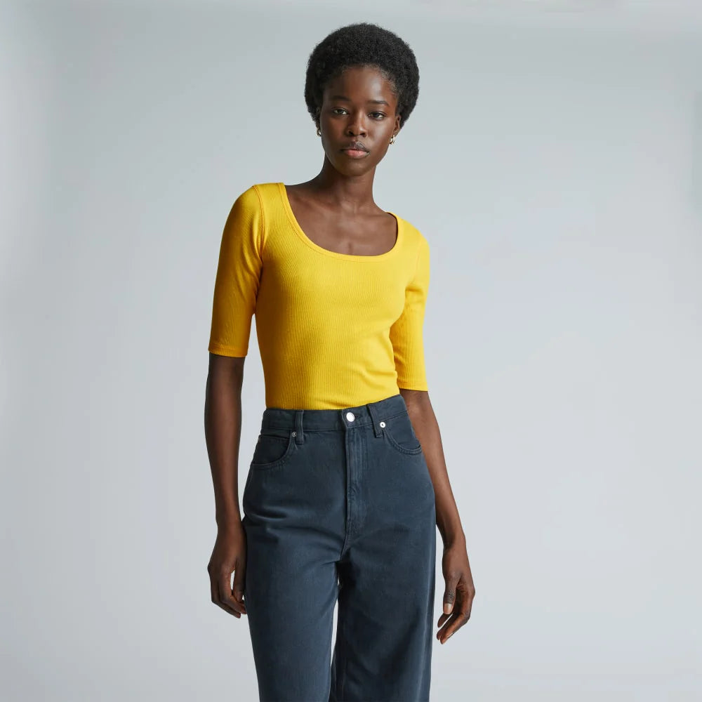 The Luxe Micro-Rib Scoop-Neck Tee | High Visibility Yellow