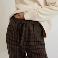 The Linen Pull-On Barrel Pant | Chocolate Brown / Black