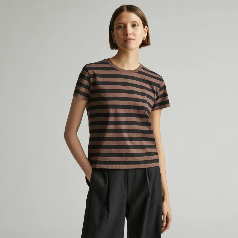 The Box-Cut Tee in Essential Cotton | Chocolate Brown / Black | No Pocket