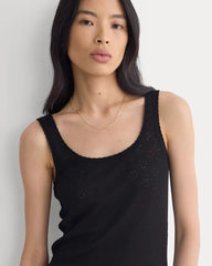 Lace-Trimmed Tank in Fine Linen | Black