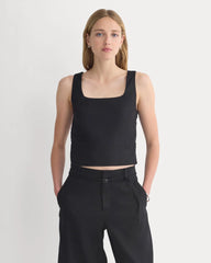 Square Tank in Stretch Linen | Black