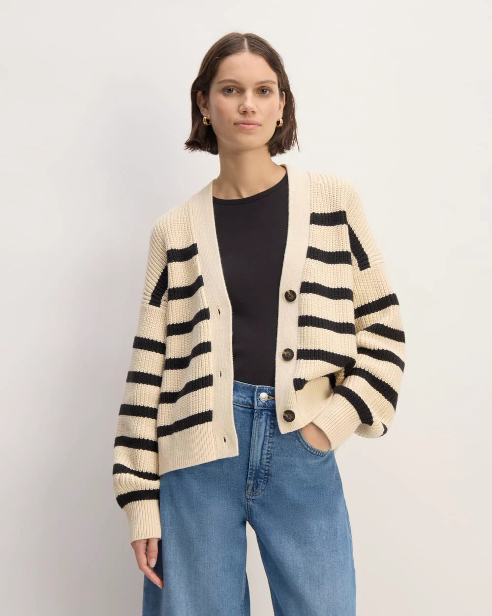 The Boxy Cardigan in Everyday Cotton | Canvas / Black