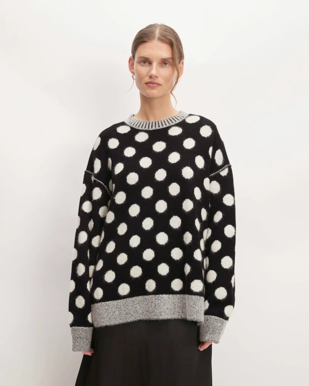 The Alpaca Polka Dot Oversized Crew | Black / Snow Polka Dot