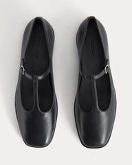 The Leather T-Strap Flat | Black