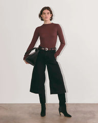 The Luxe Rib Funnel-Neck Tee | Dark Mahogany
