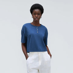 The Vintage Henley Hemp Tee | Deep Blue