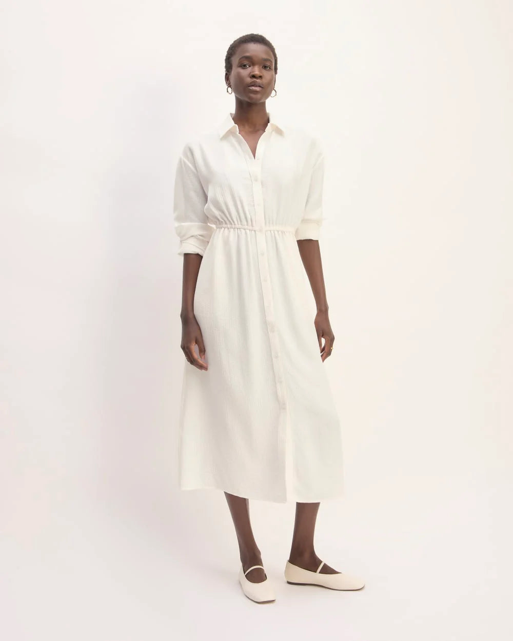 The Mini Jacquard Stripe Shirt Dress | Bone