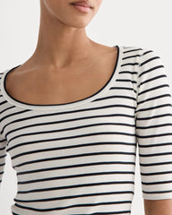 The Luxe Rib Scoop-Neck Tee | Bone / Black