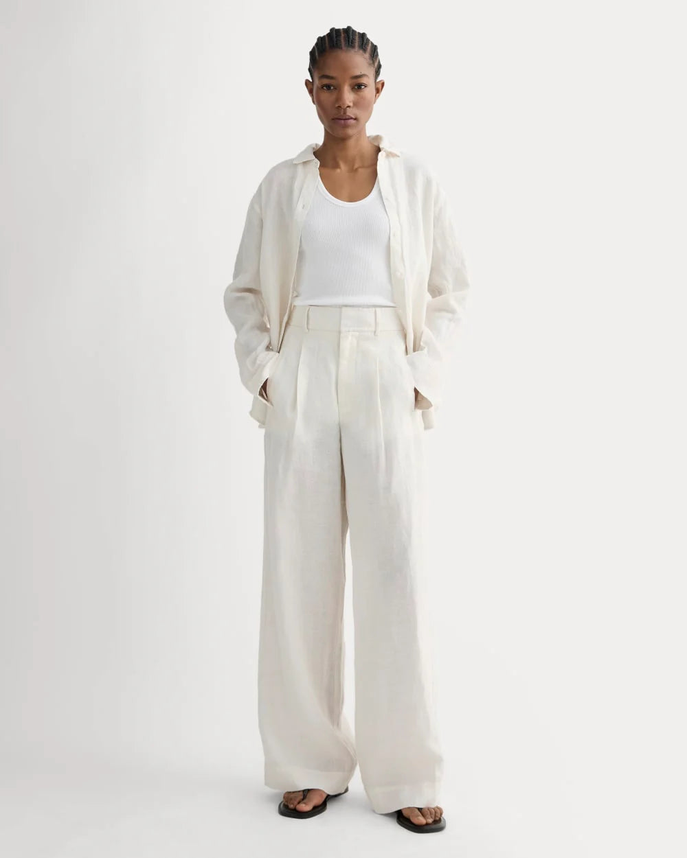 The Linen Way-High® Drape Pant  | Natural Chambray