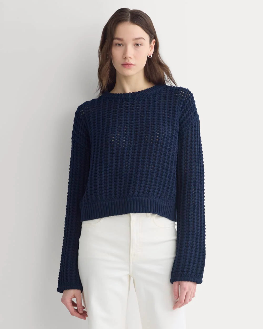 Open-Knit Crew in Elevated Cotton | Navy