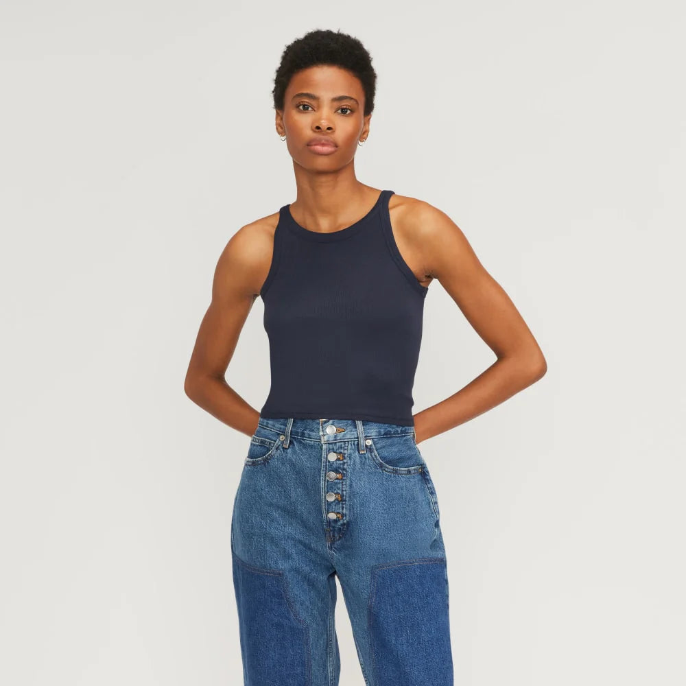 The Supima® Micro-Rib Cropped Tank | Navy