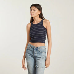 The Pima Micro-Rib Short Tank |  Navy / White