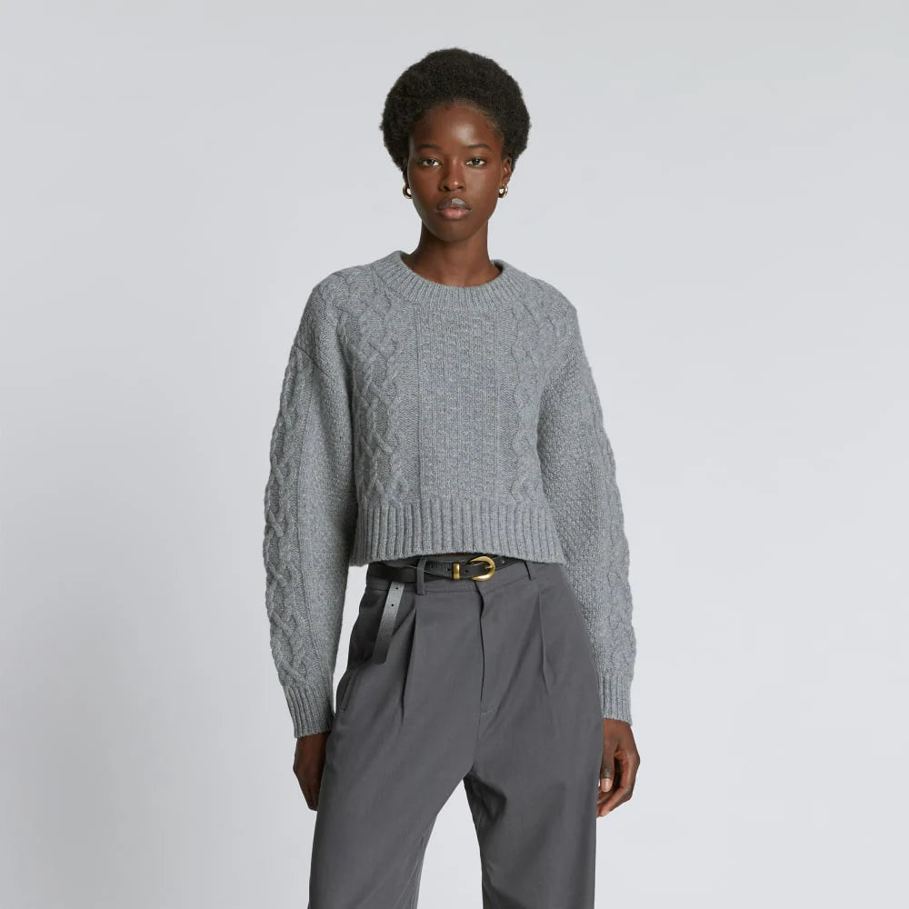 The Felted Merino Cropped Cable Sweater | Heathered Mid-Grey