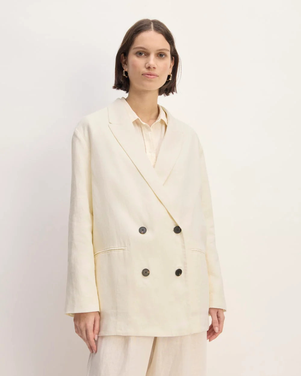 The Linen Double Breasted Blazer | Bone