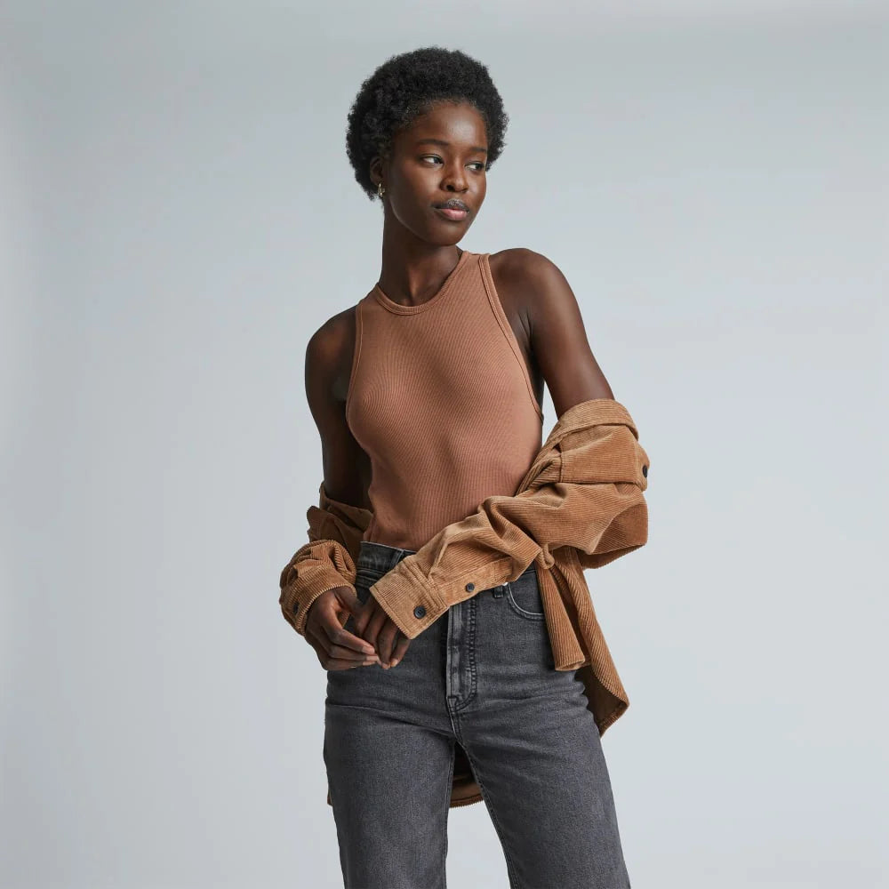 The Luxe Rib Racerback Tank | Carob Brown