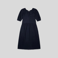 The Linen Oversized Puff-Sleeve Dress | Navy