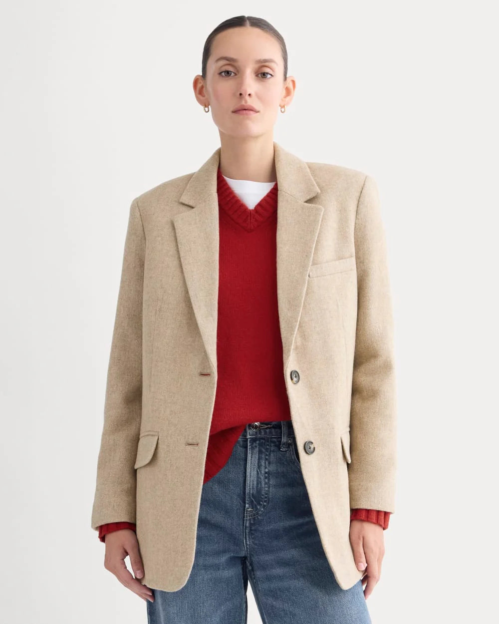 The Oversized Blazer in Wool | Taupe Herringbone