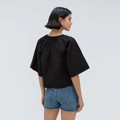 The Seersucker Gathered Tee | Black