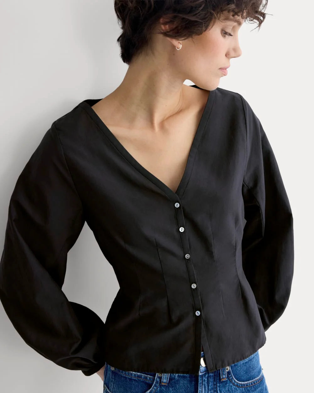 Balloon Sleeve Top in Cotton Silk | Black