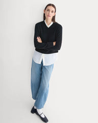Cashmere Cropped High-V Sweater | Black