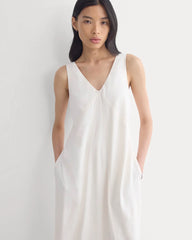 Deep V Seamed Dress in Stretch Linen | Bone