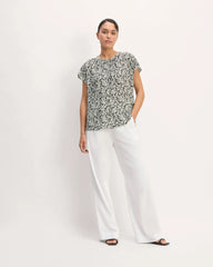The Gathered Neck Top | Black / Bone Mini Floral