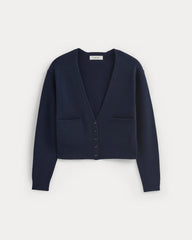 Deep V-Neck Cardigan in Cotton Merino | Navy