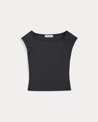 Boatneck Cap-Sleeve Top in Butterknit | Black