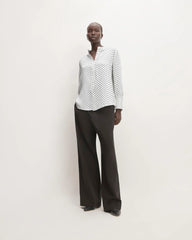 The Hammered Satin Popover Shirt | Bone / Black Polka Dot
