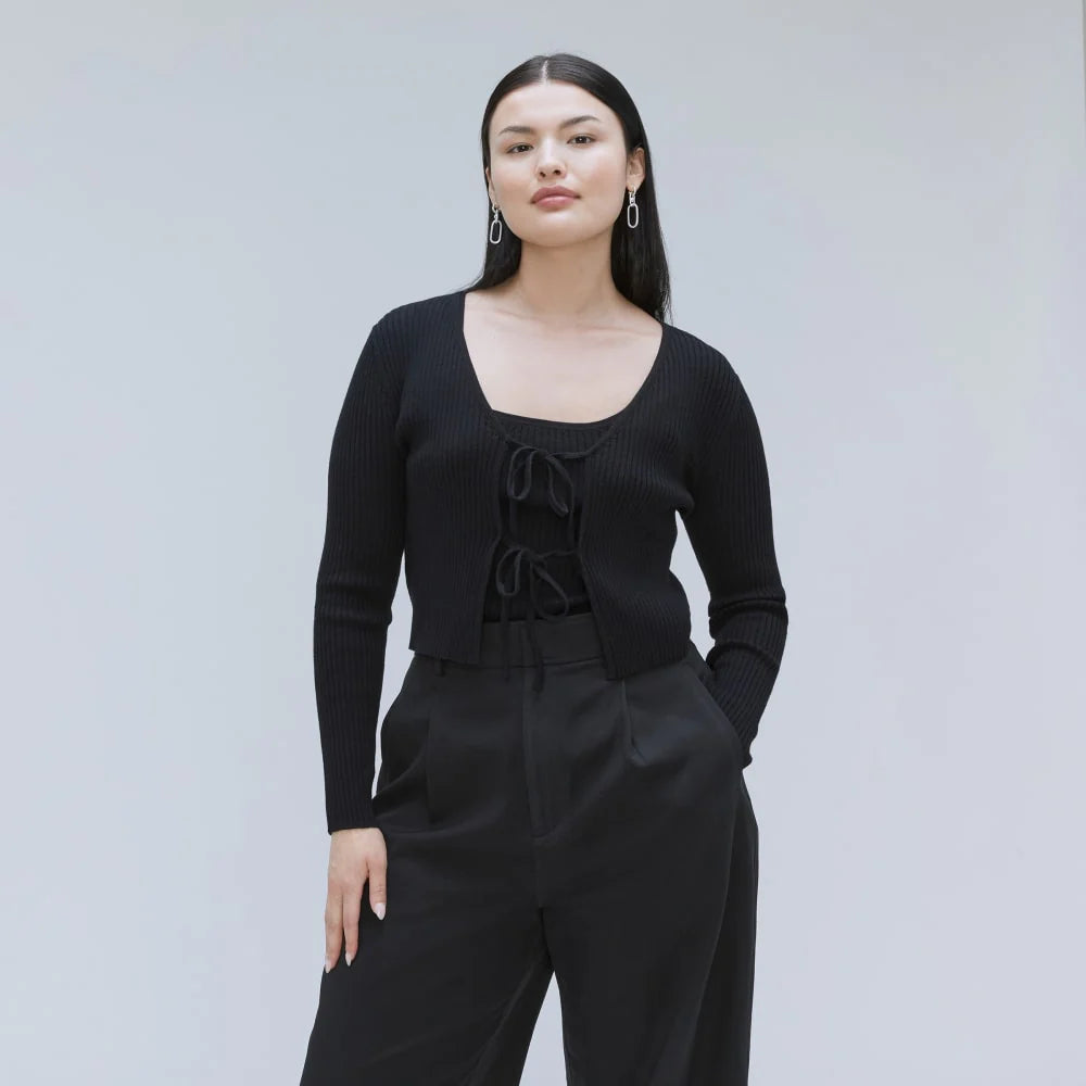 The Cotton-Merino Front-Tie Top | Black