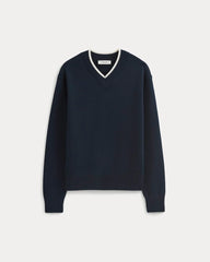 Relaxed V-Neck Sweater in Everyday Cotton | Deep Navy