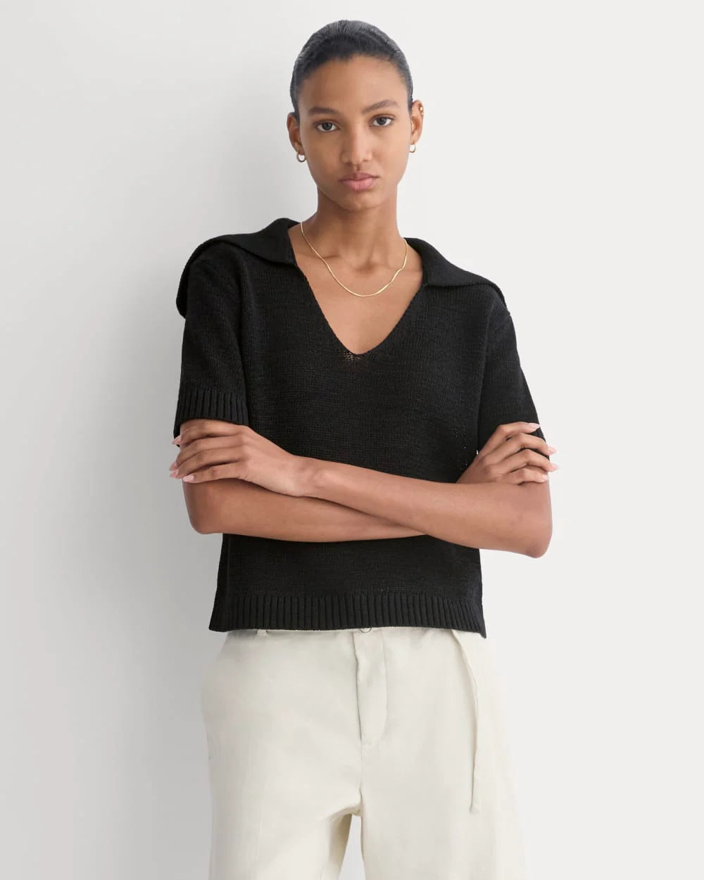 Open Collar Polo | Black