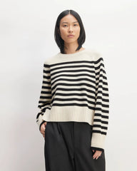 The Boxy Crew in Cashmere | Bone / Black