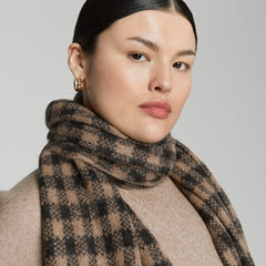 The Alpaca Patterned Scarf | Tobacco Brown / Heather Black Buffalo Check