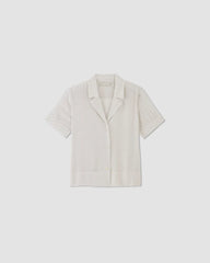 The Notch Shirt in Washable Silk | Bone / Black Polka Dot