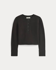 Boxy Henley in Cozy Waffle | Black