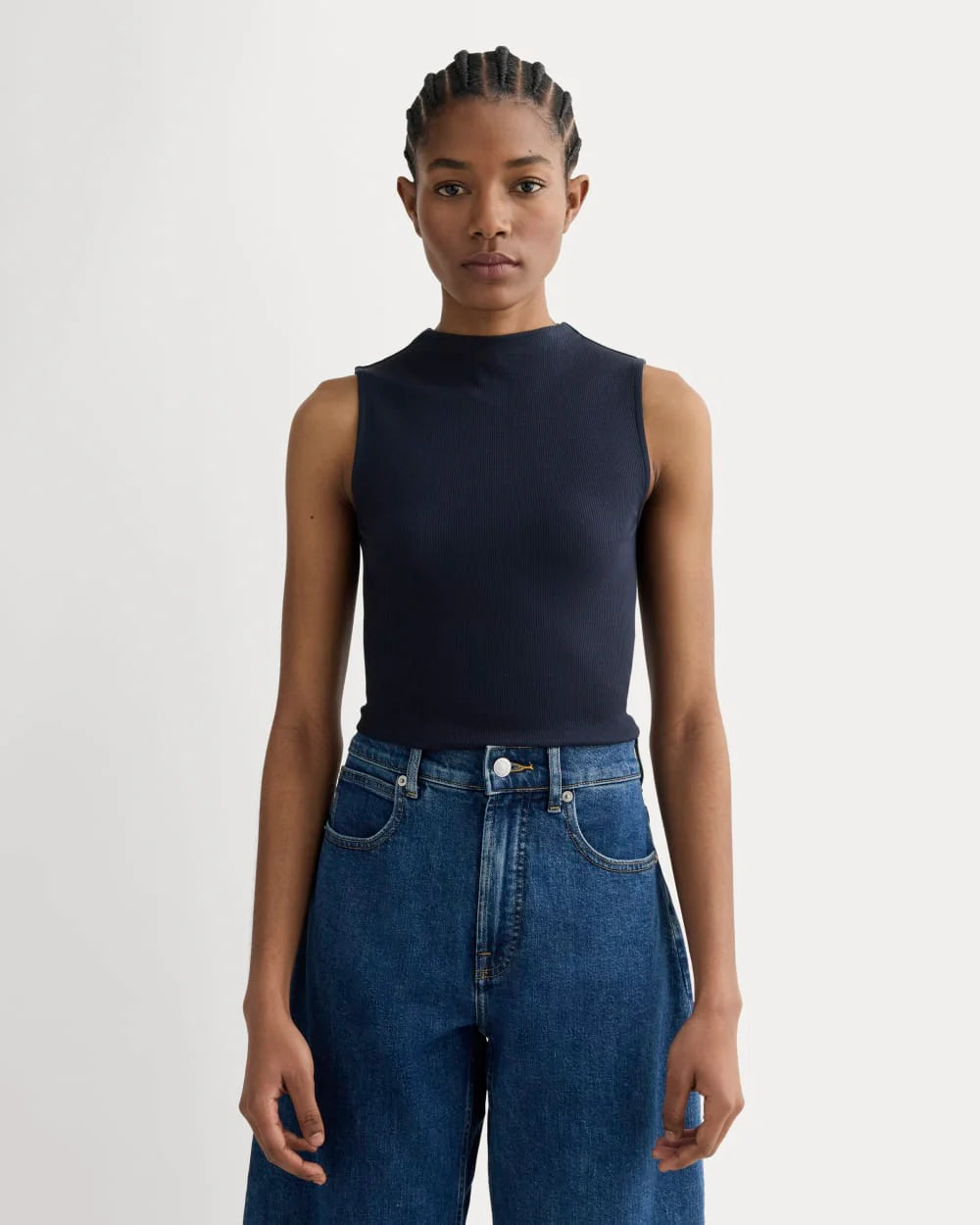 The Luxe Rib Funnel-Neck Tank | Navy