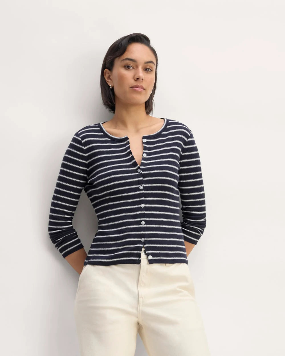 The Vintage Rib Cardigan | Navy / Bone