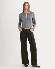 Boxy Henley in Cozy Waffle | Heathered Charcoal