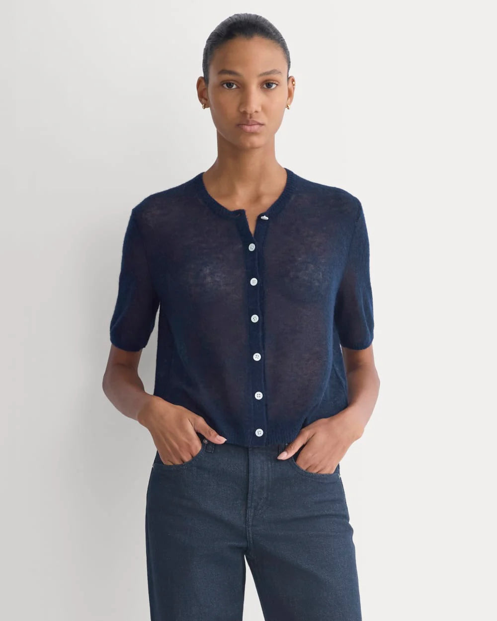 The Air Alpaca™ Short-Sleeve Cardigan | Navy