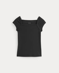 RetroSoft Cotton Square-Neck Tee | Black