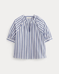 The Gauze Gathered Top | White / Mazarine Blue