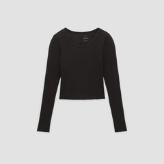 The Supima® Micro Rib Cropped Long-Sleeve Crew | Black