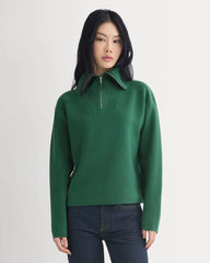 Double Knit Half-Zip in Cotton Merino | Hunter Green