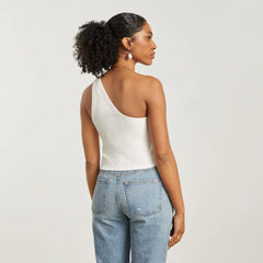 The Ribbed One-Shoulder Tank | White